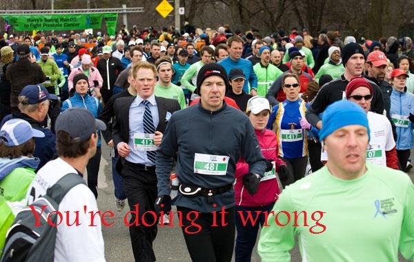 running in a suit