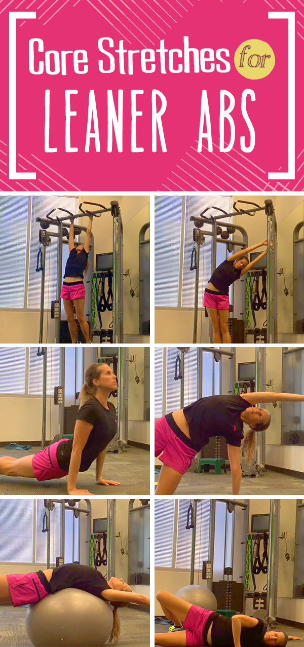 Core Stretches for Flatter Abs - part of a free 30 day ab challenge, click for details