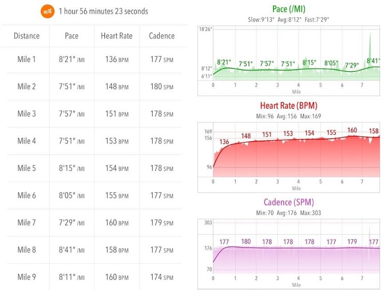 running cadence chart
