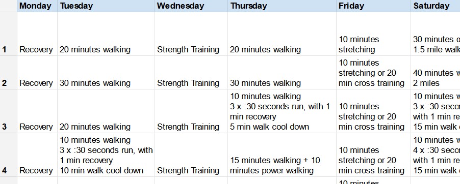printable walk to run program
